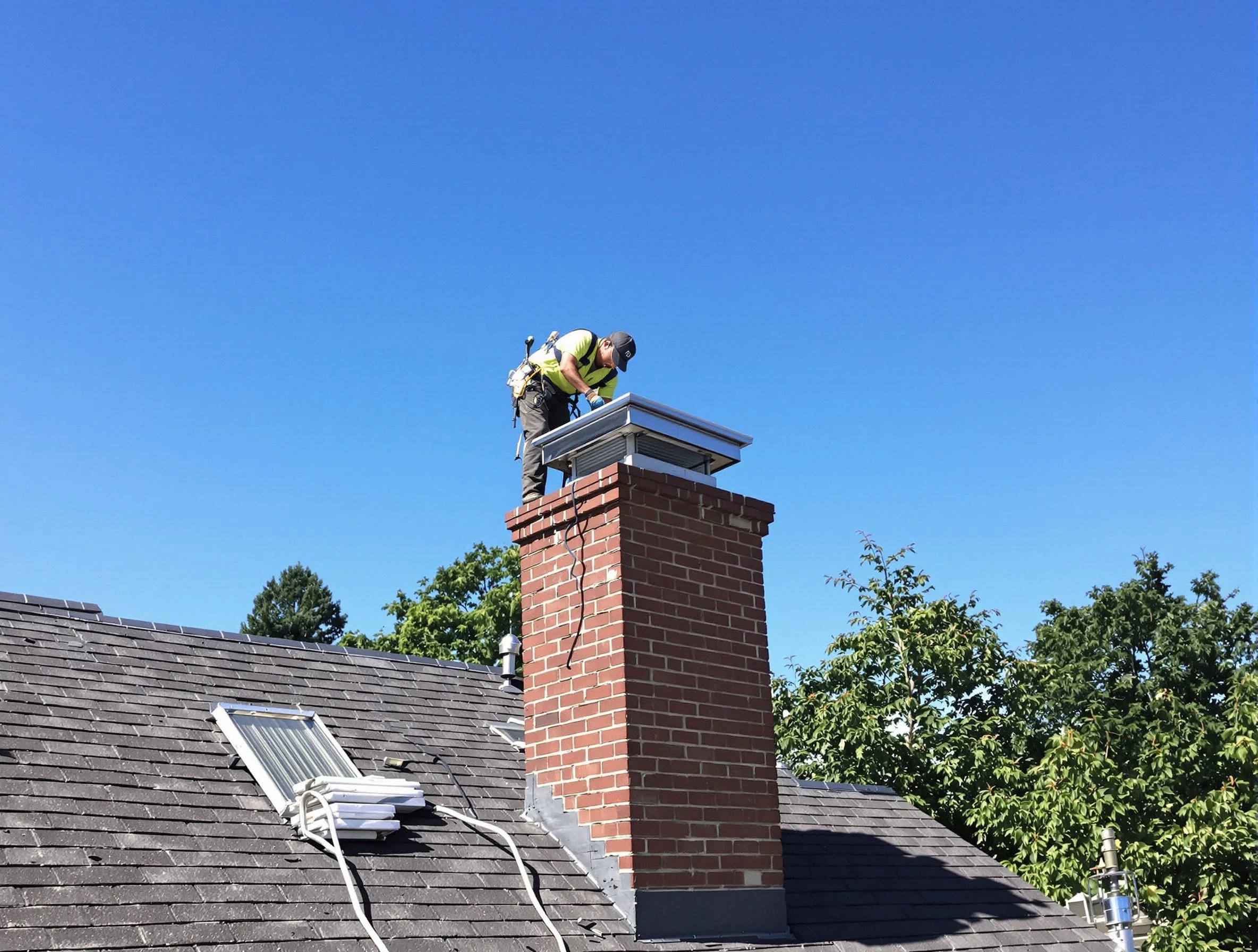 Glen Allen Chimney Sweep technician measuring a chimney cap in Glen Allen, VA