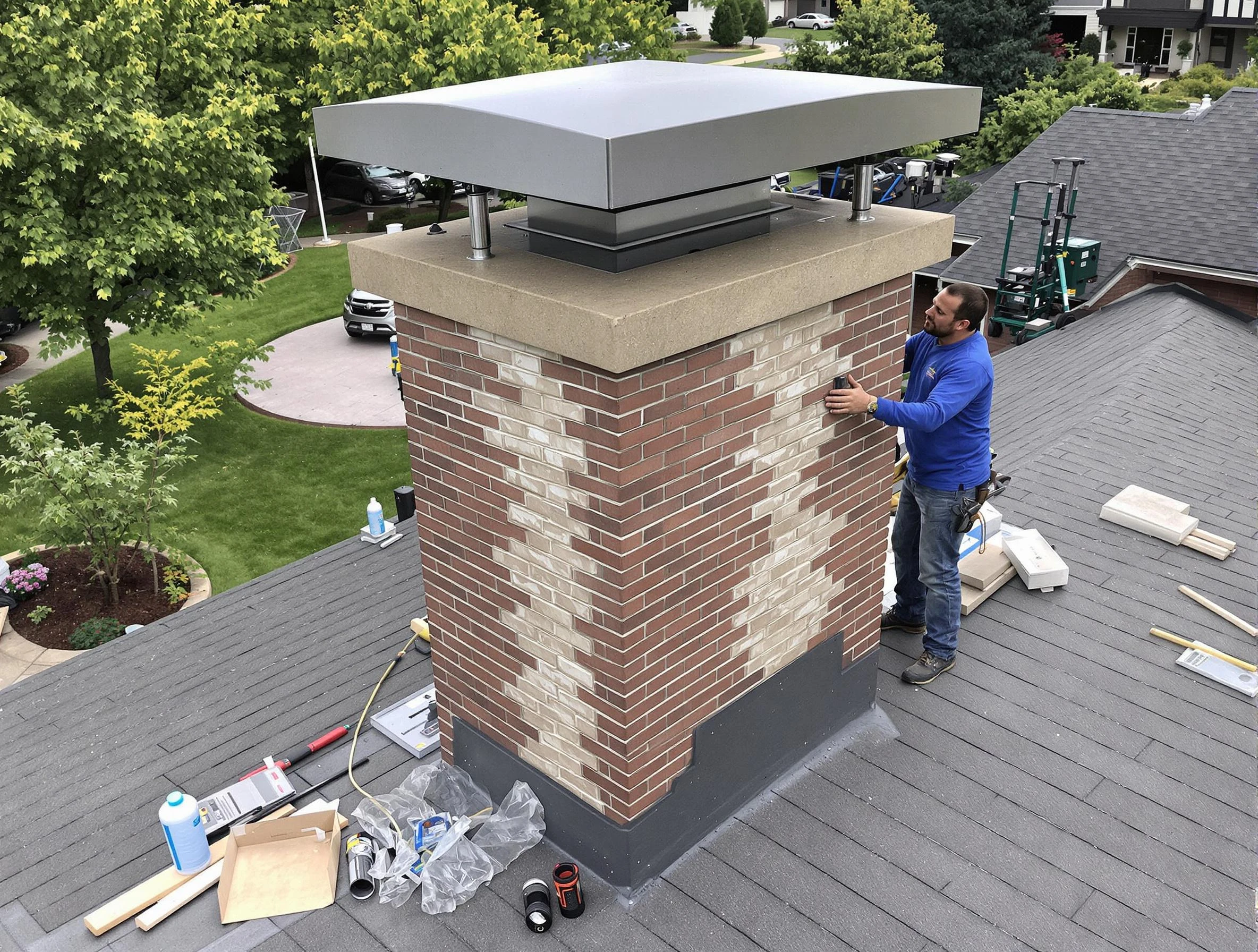 Glen Allen Chimney Sweep team working on a custom chimney remodel in Glen Allen, VA
